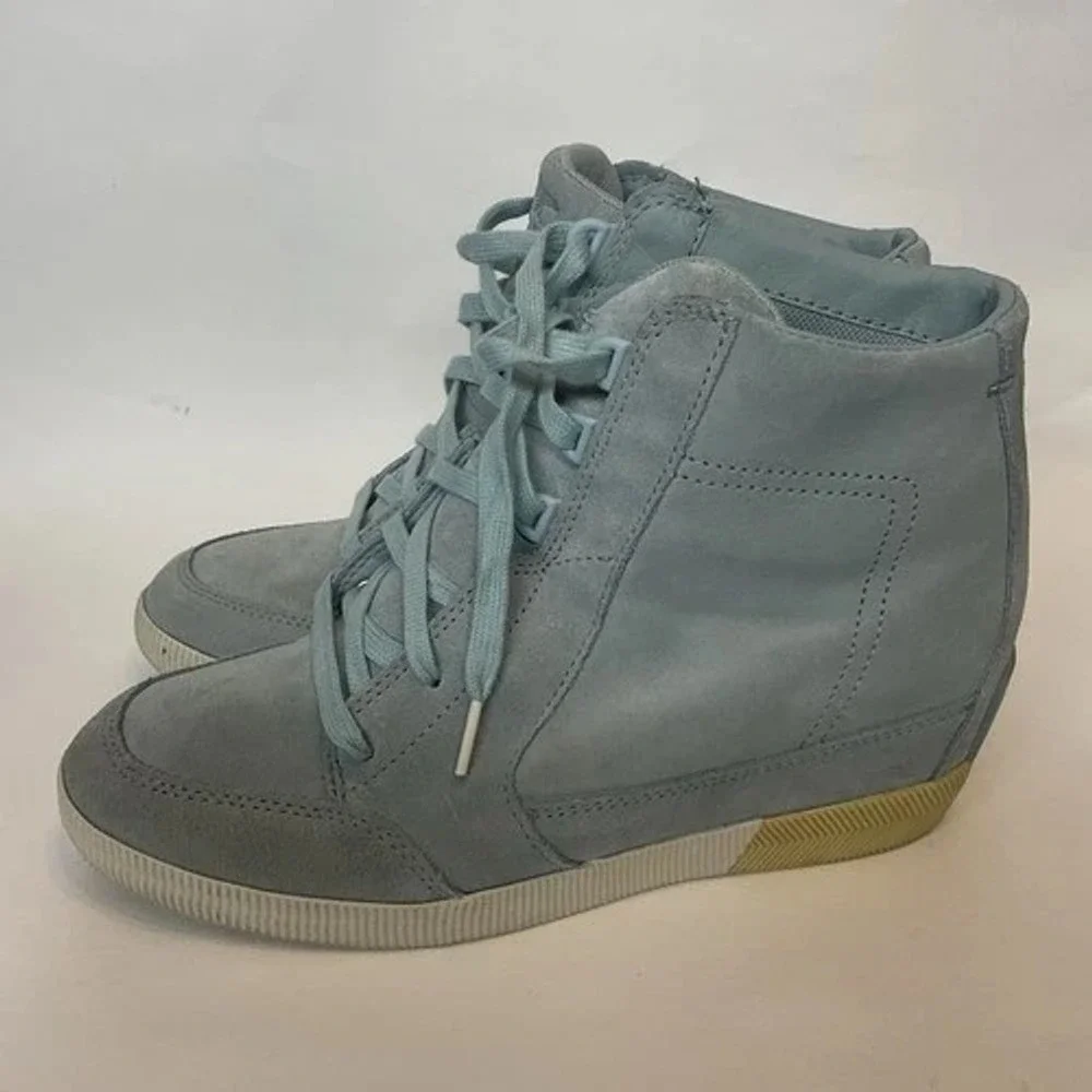 Sorel‎ Out N About Blue Lace Up Ankle Wedge Booties Women 10 China Suede/Leather
